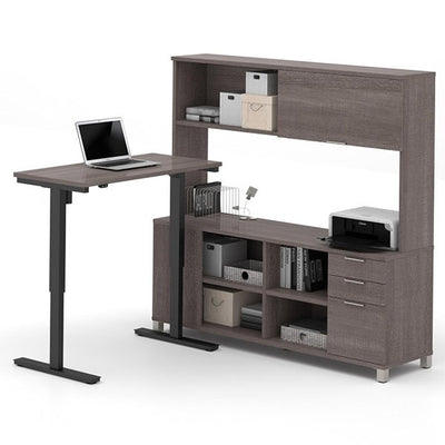 Bestar Pro-Linea L-Desk Bark Grey With Hutch