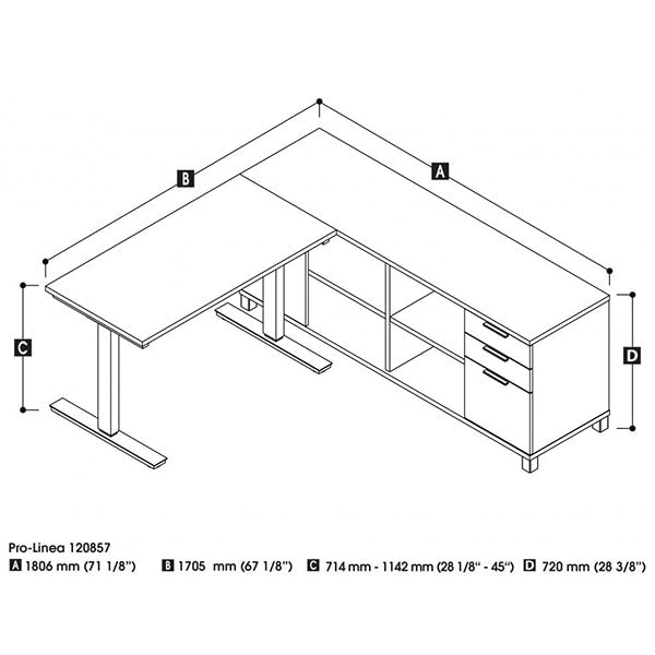 Bestar Pro-Linea L-Desk Dimension Sitting