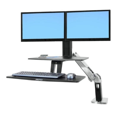 Ergotron WorkFit A Dual Monitor Sit Stand Workstation  With Worksurface  And Suspended Keyboard