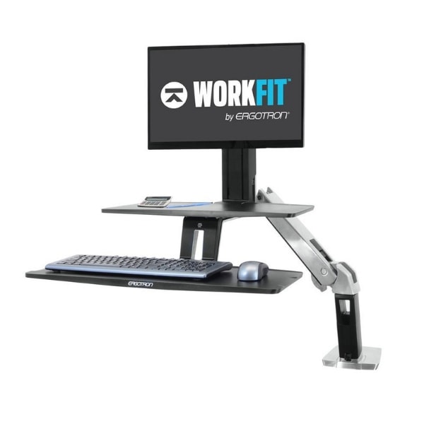 Ergotron Workfit A with Suspended Keyboard 3D View Single Monitor