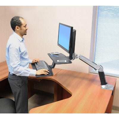 Ergotron Workfit A with Suspended Keyboard Side View Standing