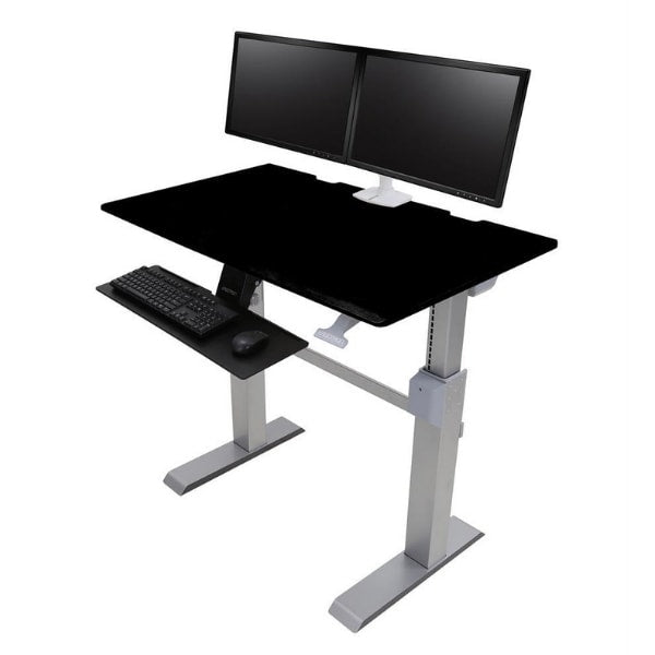 Ergotron Workfit DL 48 Sit Stand Desk 3D View Black Suspended keyboard