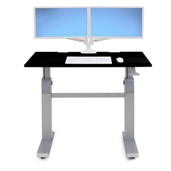 Ergotron Workfit DL 48 Sit Stand Desk Front View Black Dual Monitor