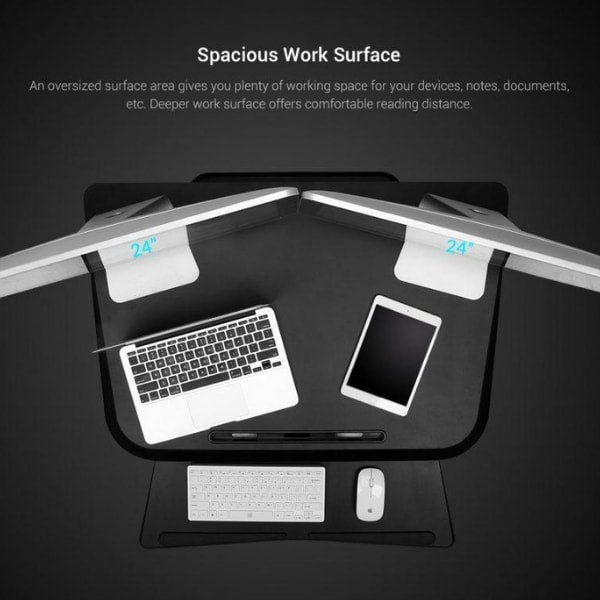 Flexispot F3M Compact Standing Desk Converter Top View Dual Monitor
