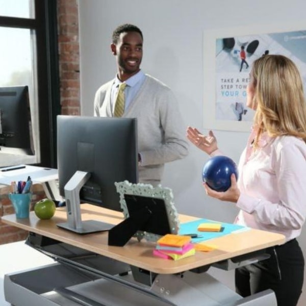 InMovement Standing Desk Converter DT2 Standing Top Back Side View