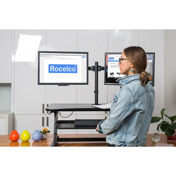 Rocelco DADR Deluxe Adjustable Desk Riser Front View Standing