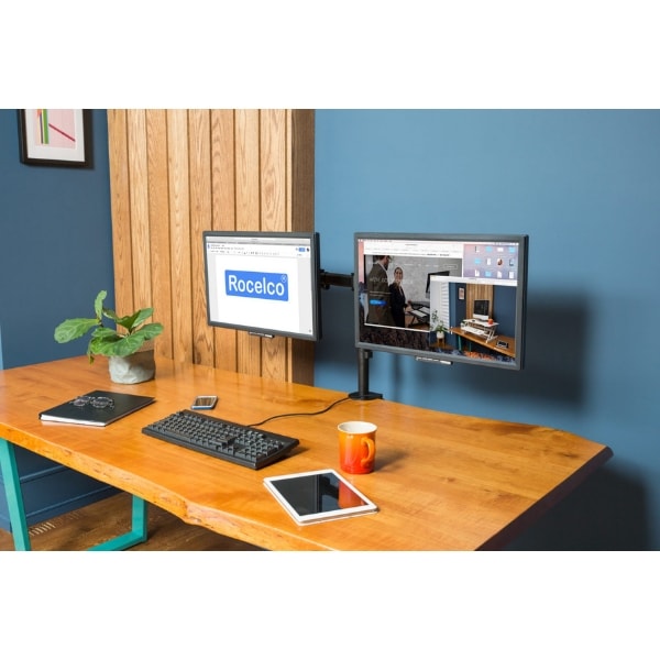 Rocelco DM2 Dual Monitor Arm Front Side View 2 Portrait