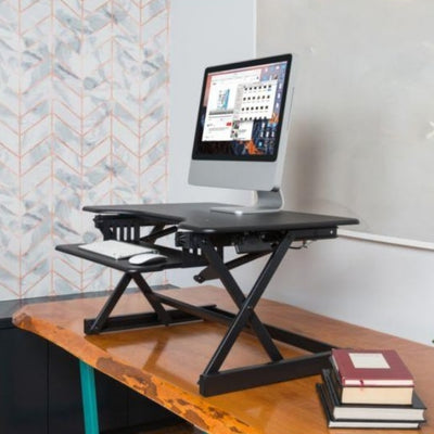 Rocelco EADR Ergonomic Adjustable Desk Riser 3D View Black Facing Left