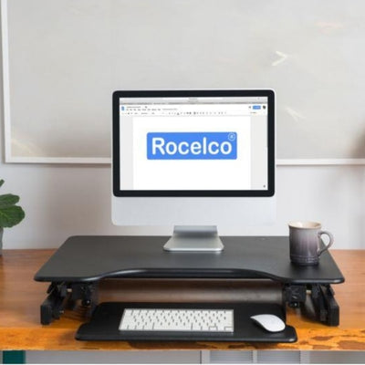 Rocelco EADR Ergonomic Adjustable Desk Riser Front View Collapsed Black