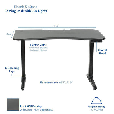 VIVO Electric Sit-Stand Gaming Desk Dimension