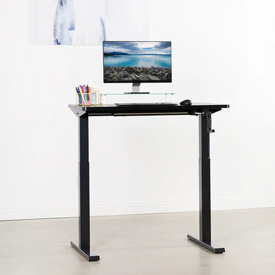 VIVO Manual Height Adjustable Desk Black 3D View