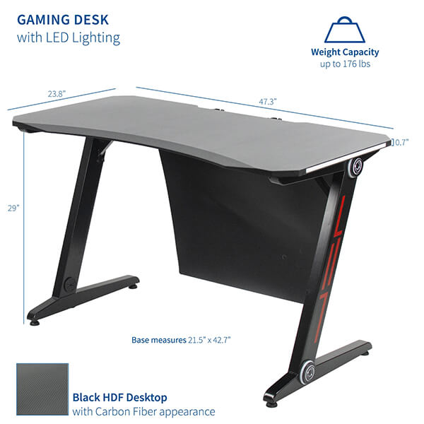 VIVO Z-Shaped 47” Gaming Desk with LED Lights DESK-GMZ1R Dimension