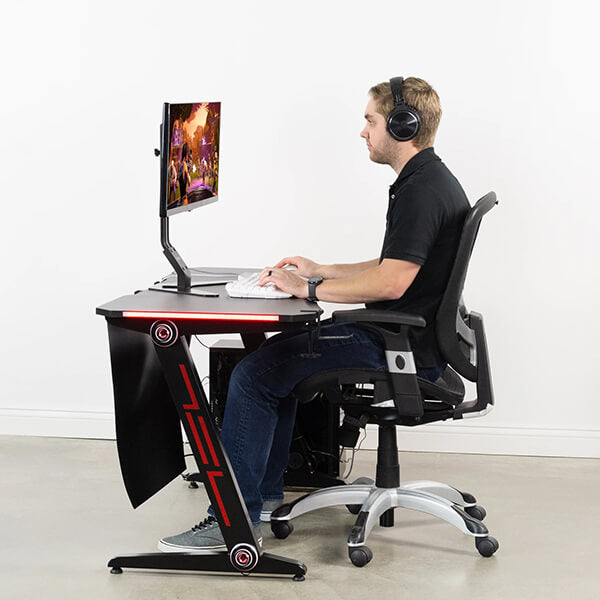 VIVO Z-Shaped 47” Gaming Desk with LED Lights DESK-GMZ1R Side VIew