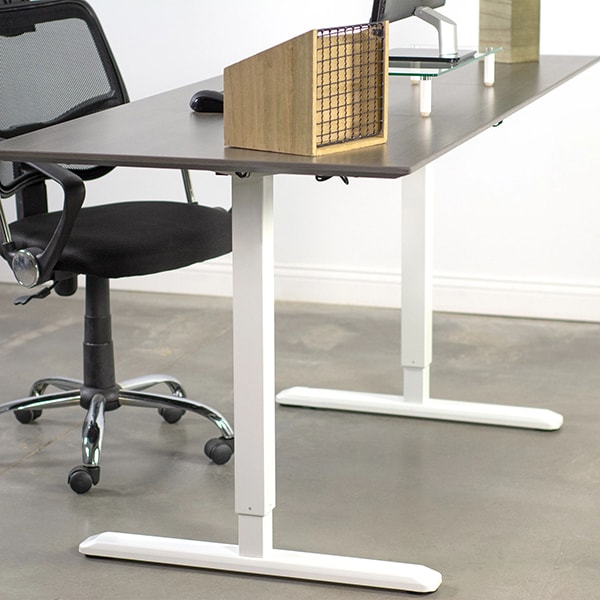 VIVO Single Motor Electric Desk Base White Front Side View Close Up