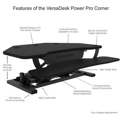 VersaDesk Power Pro Corner 36 inch Electric Standing Desk Converter Features
