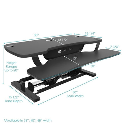 VersaDesk Power Pro 30 inch Electric Standing Desk Converter Dimensions