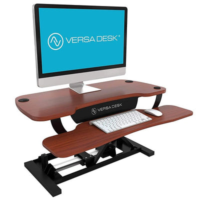 VersaDesk Power Pro 48 inch Electric Standing Desk Converter Cherry 3D View Facing Right