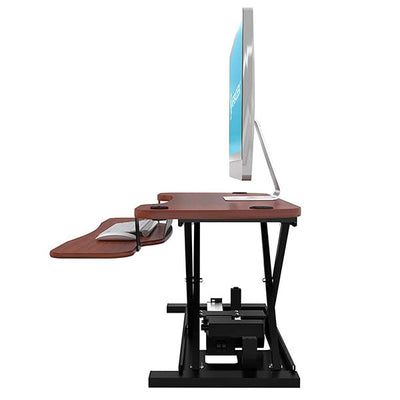 VersaDesk Power Pro 48 inch Electric Standing Desk Converter Cherry Side View Facing Left