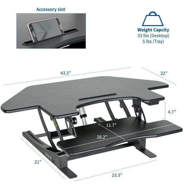 Vivo Desk V000VCE 43 Electric Standing Desk Riser Dimension