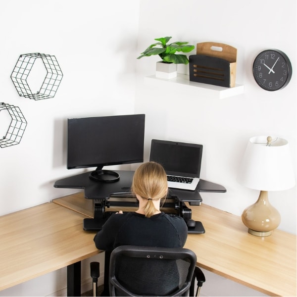 Vivo Desk V000VCE 43 Electric Standing Desk Riser Front View Sitting