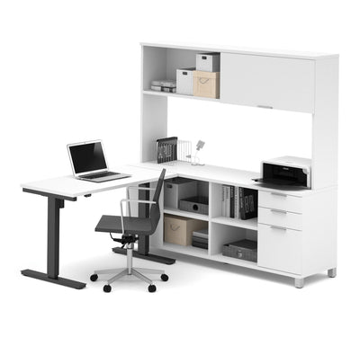Bestar Pro-Linea L-Desk with Hutch & Electric Height Adjustable Table - Standing Desk Nation