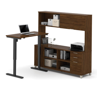 Bestar Pro-Linea L-Desk with Hutch & Electric Height Adjustable Table - Standing Desk Nation