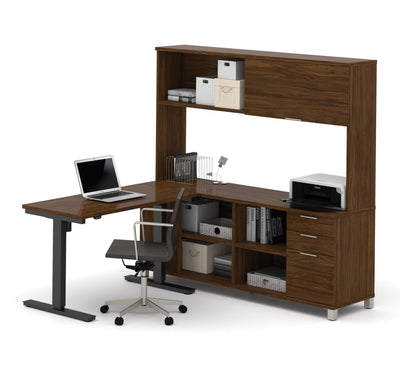 Bestar Pro-Linea L-Desk with Hutch & Electric Height Adjustable Table - Standing Desk Nation