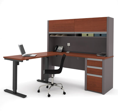 Bestar Connexion L-Desk with Hutch & Electric Height Adjustable Table - Standing Desk Nation