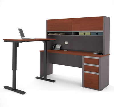 Bestar Connexion L-Desk with Hutch & Electric Height Adjustable Table - Standing Desk Nation