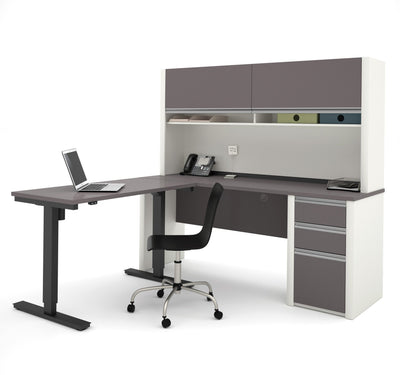 Bestar Connexion L-Desk with Hutch & Electric Height Adjustable Table - Standing Desk Nation