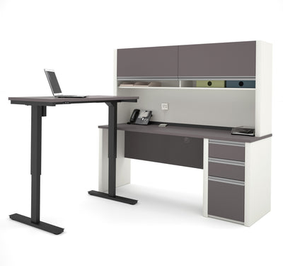 Bestar Connexion L-Desk with Hutch & Electric Height Adjustable Table - Standing Desk Nation