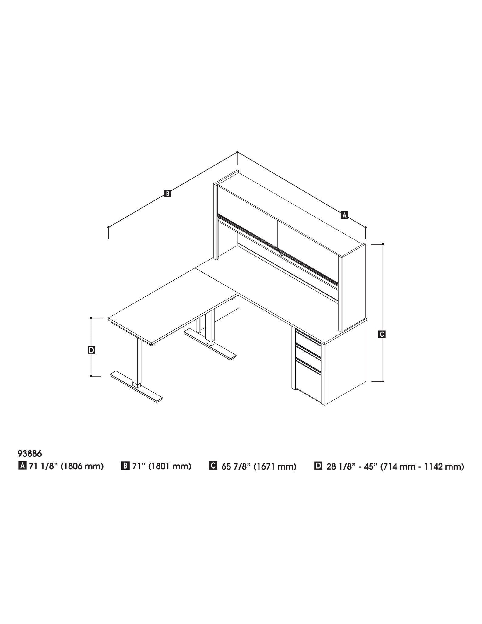 Bestar Connexion L-Desk with Hutch & Electric Height Adjustable Table - Standing Desk Nation