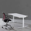ApexDesk Elite Series 71 Moonlight White Desktop With White Frame 3D View With Chair