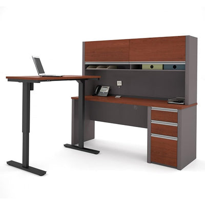 Bestar Connexion L-Desk Bordeaux & Slate  With Hutch