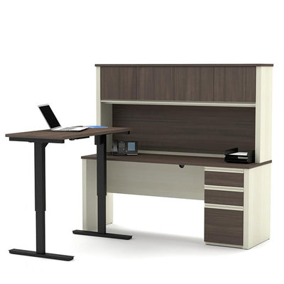 Bestar Prestige + L-Desk White Chocolate & Antigua With Hutch