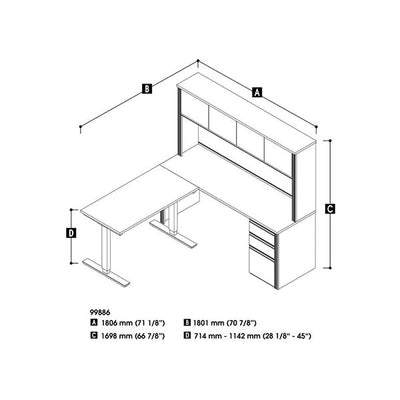 Bestar Prestige + L-Desk With Hutch Dimension