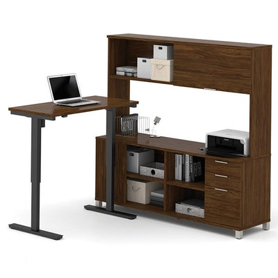 Bestar Pro-Linea L-Desk Oak Barrel With Hutch