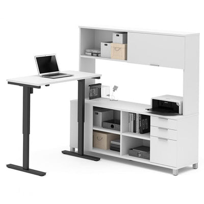 Bestar Pro-Linea L-Desk White With Hutch
