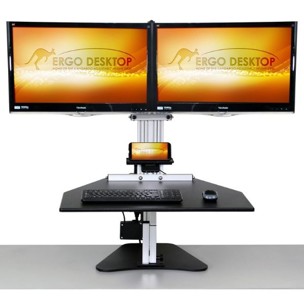 Ergo Desktop Electric Kangaroo Elite Front View With Dual Monitor Elevated
