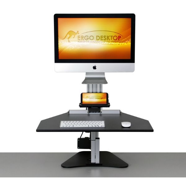 Ergo Desktop Electric MyMac Kangaroo Pro Front View Single Monitor Elevated