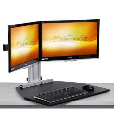 Ergo Desktop Wallaby Elite Standing Desk Converter 3D View Dual Monitor Low