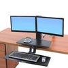 Ergotron WorkFit A Dual Monitor Sit Stand Workstation  Front View Suspended Keyboard