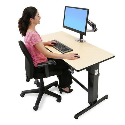 Ergotron WorkFit D Sit Stand Desk 3D View Sitting