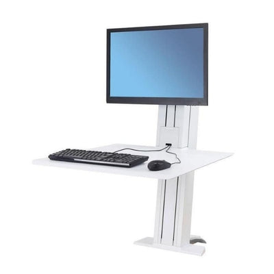 Ergotron WorkFit SR Single Monitor Sit Stand Workstation 3D View White Facing Left
