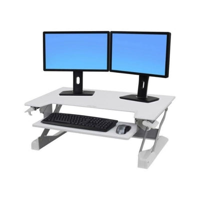 Ergotron WorkFit TL Sit Stand Desktop Workstation 3D View Dual Monitor White