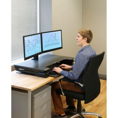 Ergotron WorkFit TL Sit Stand Desktop Workstation Front Side View Sitting