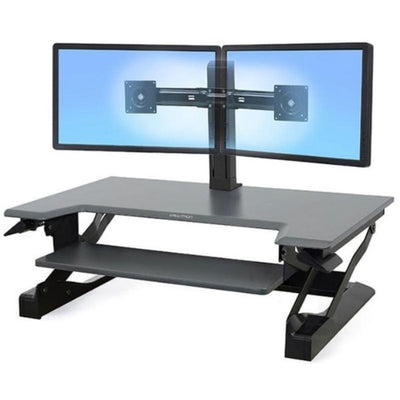 Ergotron WorkFit T Sit Stand Desktop Workstation 3D View Dual Monitor Black