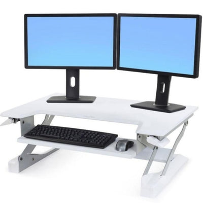 Ergotron WorkFit T Sit Stand Desktop Workstation 3D View dual Monitor White