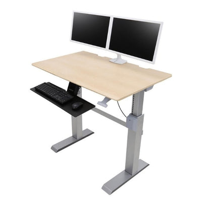 Ergotron Workfit DL 48 Sit Stand Desk 3D VIew Maple With Suspended keyboard