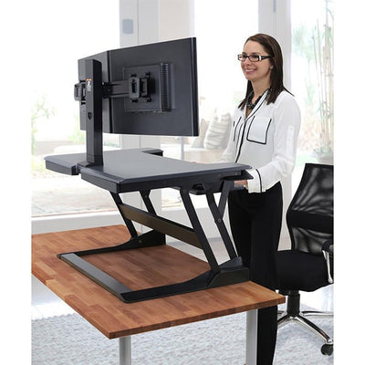 Ergotron Workfit Dual Monitor Kit back Side View Standing